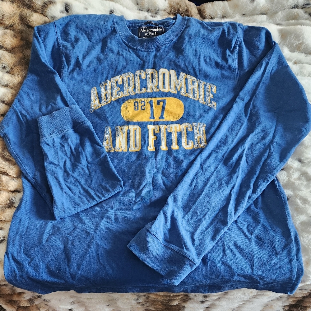 Y2K Abercrombie & Fitch Royal Blue Long Sleeve Shirt with Yellow Logo